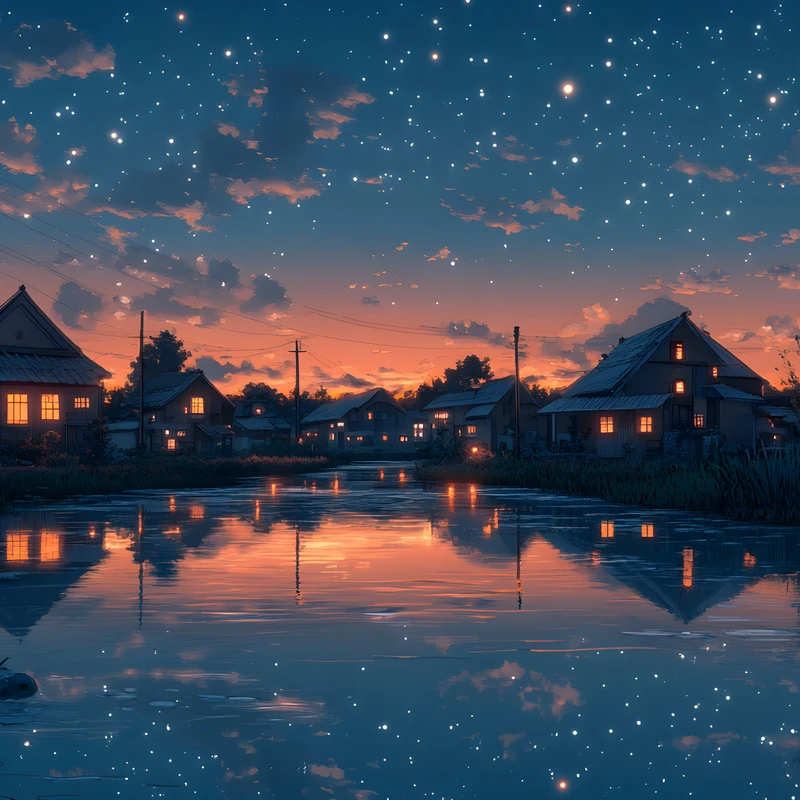 日本村庄夜空 4K 桌面壁纸