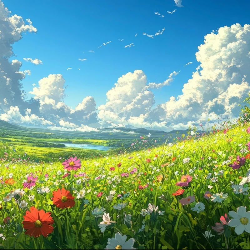 Japanese Anime Flower Field 8K Desktop Wallpaper