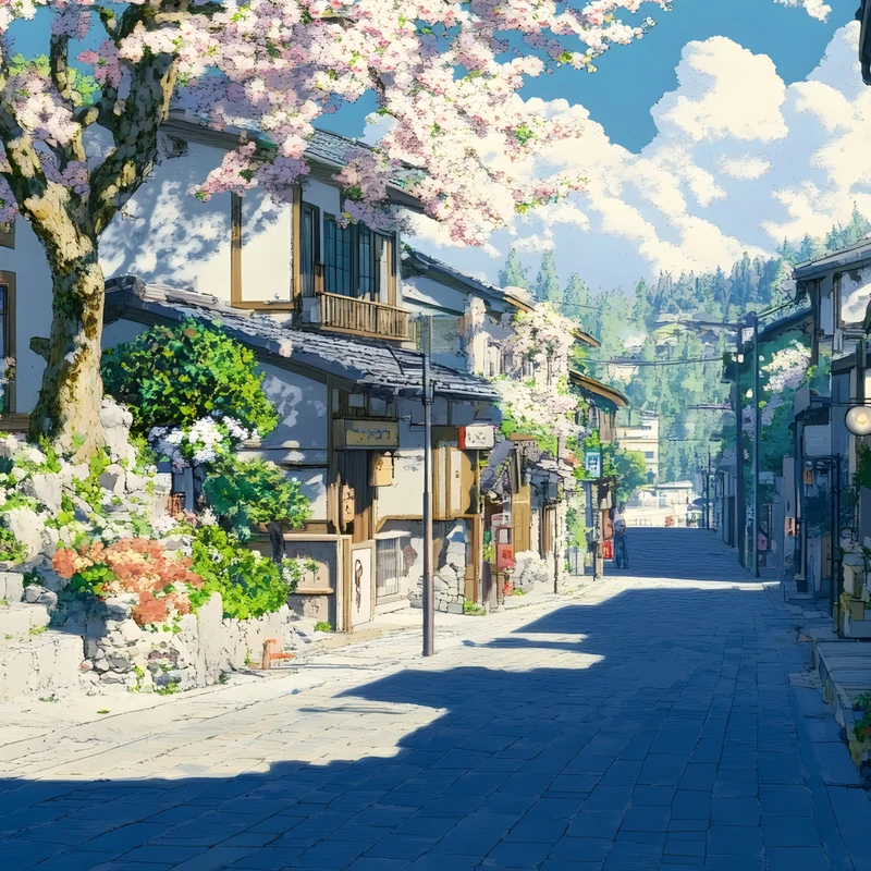 Japonská ulice s výhonky 8K Ultra HD stěnový papír