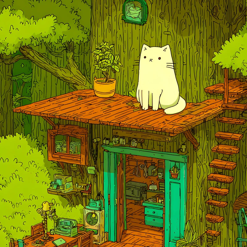 日式树屋猫咪 8K超高清手机壁纸