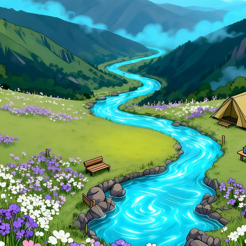 Cartoon Valley Stream 8K Desktop Wallpaper