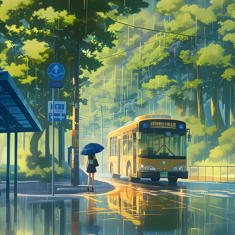 Anime Regenstraat 4K Telefoonachtergrond