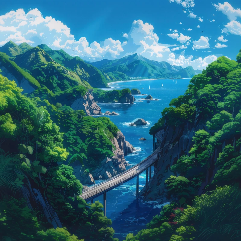 Japanese Coastal Valley 8K Ultra HD Desktop Wallpaper