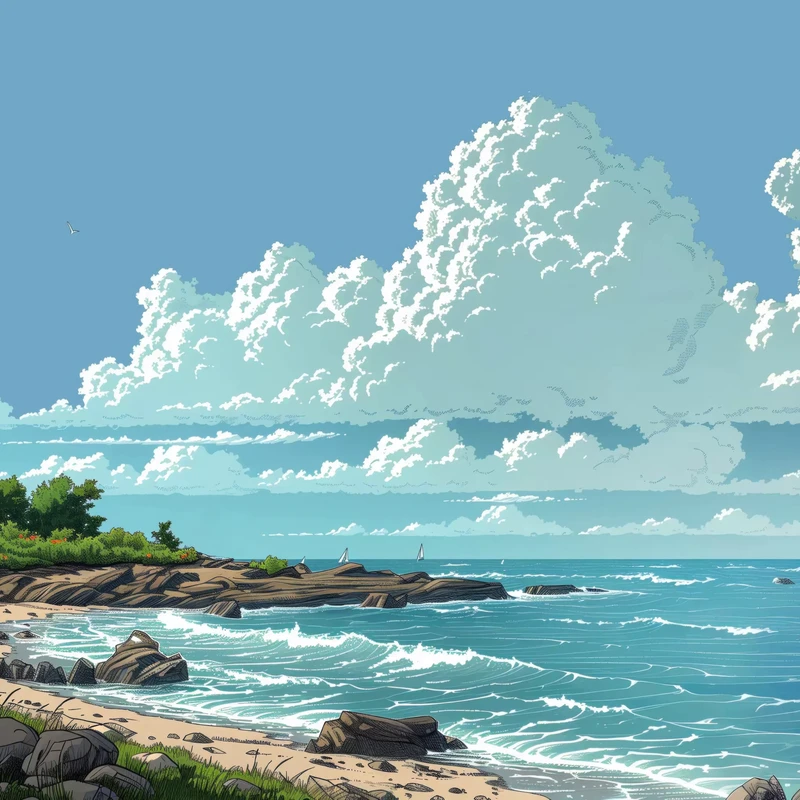 Anime Küstenleuchtturm 4K Desktop-Hintergrund