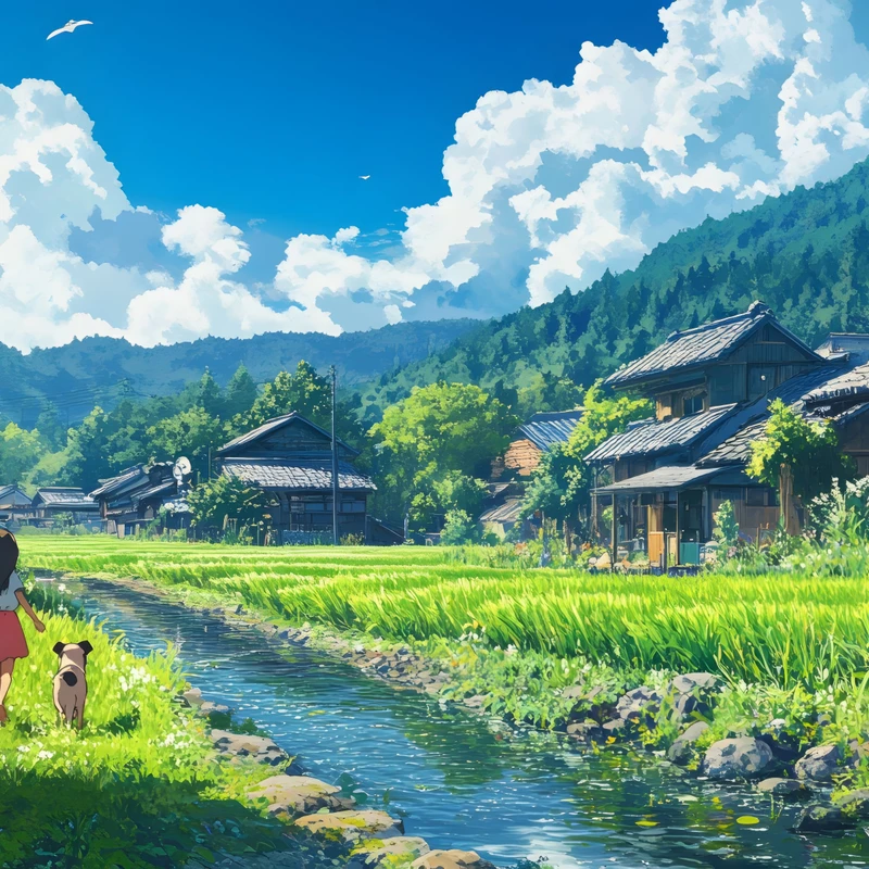 Japonský venkovský motiv 8K Ultra HD pozadí pro plochu