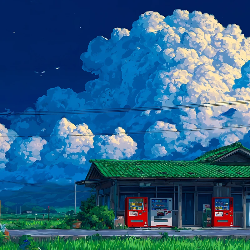 Japonský anime styl vesnické nádraží 4K stolní pozadí