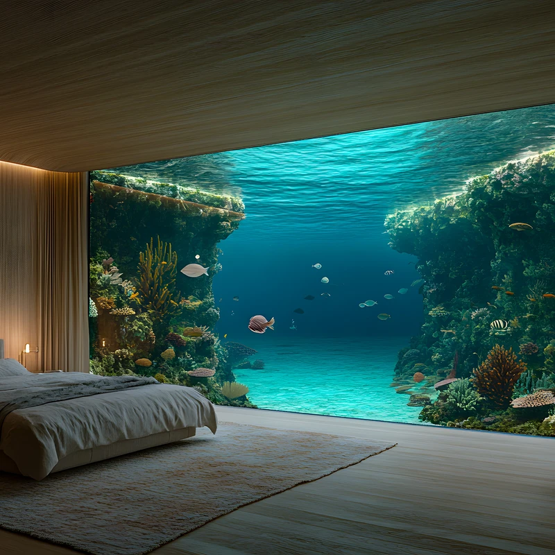 Unterwasser-Ozean-Schlafzimmer 4K Desktop-Hintergrund