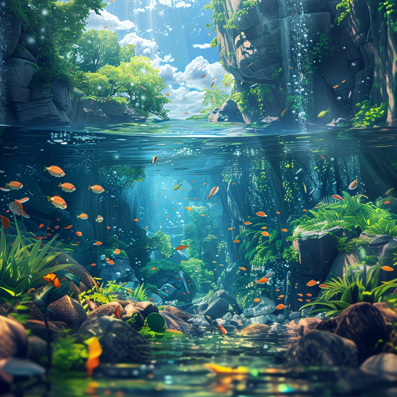 Oriental Art Underwater River 4K Desktop Wallpaper