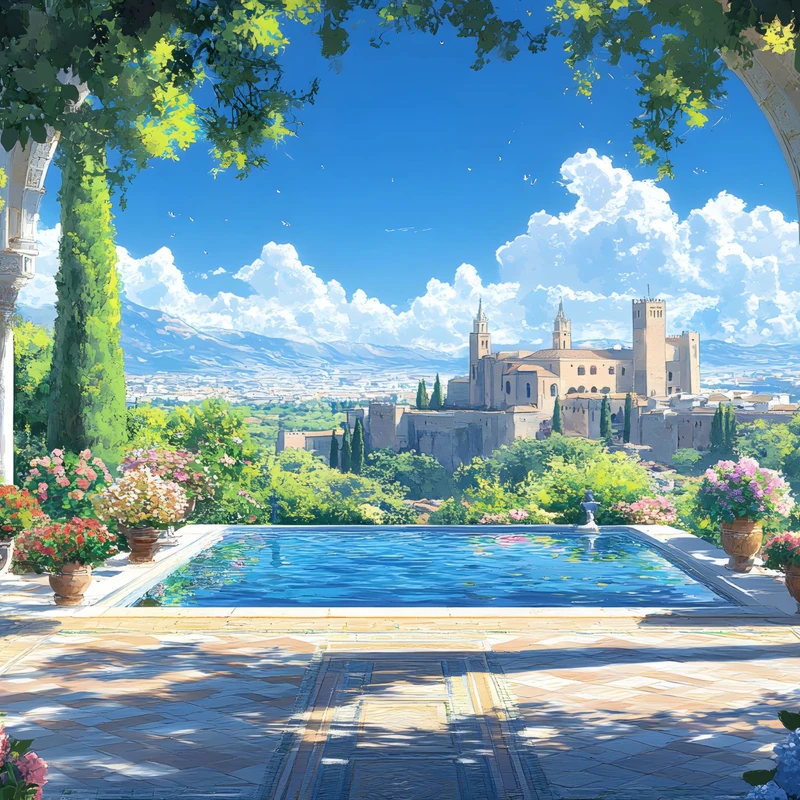Mediterranean Palace Garden 8K Ultra HD Desktop Wallpaper