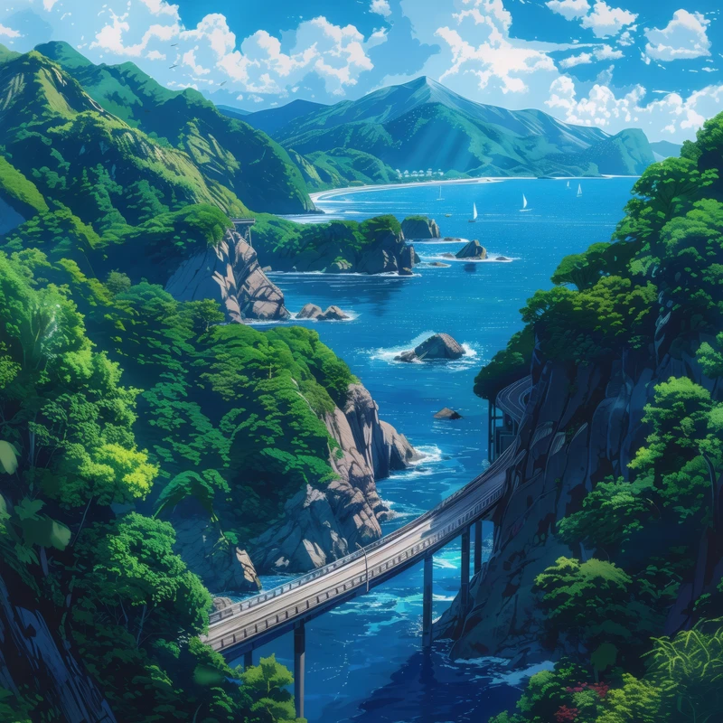 Japanese Coastal Valley 8K Ultra HD Desktop Wallpaper