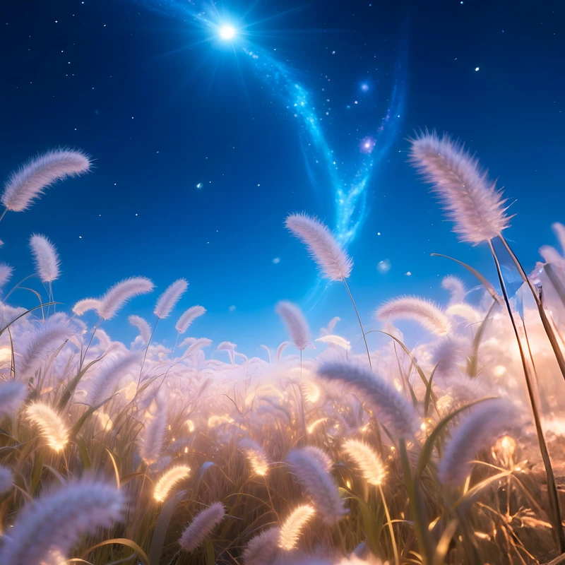 Ciel nocturne cosmique au-dessus d'une prairie lumineuse 8K Ultra HD fond d'écran pour téléphone