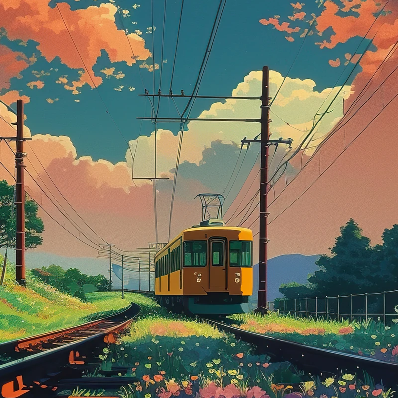 Anime styl vlaková cesta 8K ultra HD stěnový papír