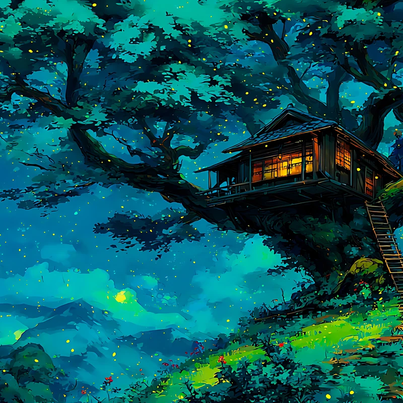 Japonský fantasy dřevěný domek 4K stolní pozadí