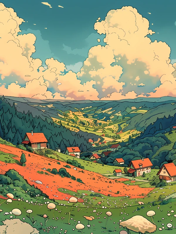 Anime Valley Village 4K Desktop Wallpaper