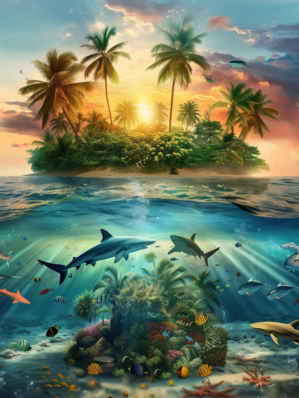 Tropical Island Ocean Life 8K Ultra HD Wallpaper Collection - Pack with 4 wallpapers for $1