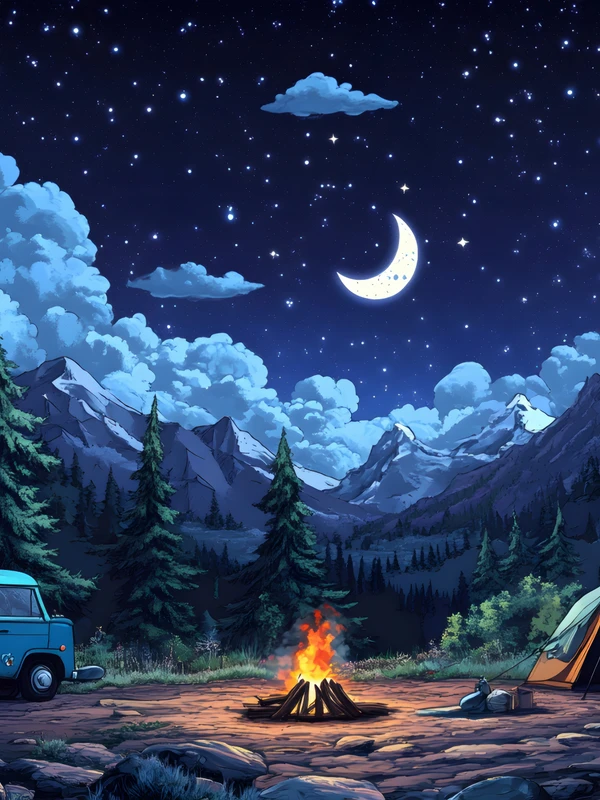 Anime Mountain Campfire 8K Ultra HD Tablet Wallpaper
