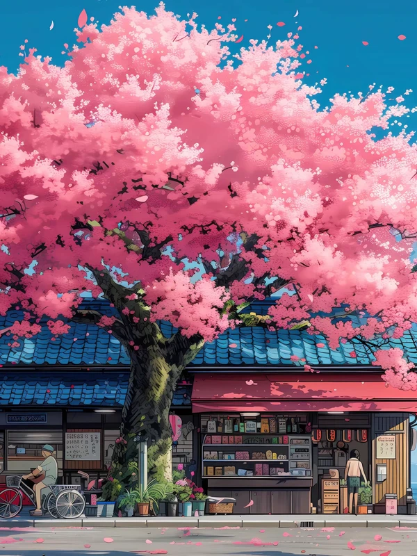 Japanese Cherry Blossom Street 4K Desktop Wallpaper