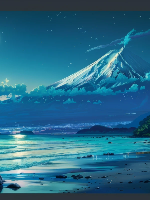 Japonský pohled na Mount Fuji v noci 8K Ultra HD sbírka pozadí - Pack with 26 wallpapers for $1