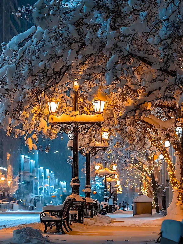 Winter Snowy Street 4K Desktop Wallpaper