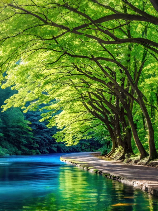 Japanese Forest River 8K Ultra HD Desktop Wallpaper