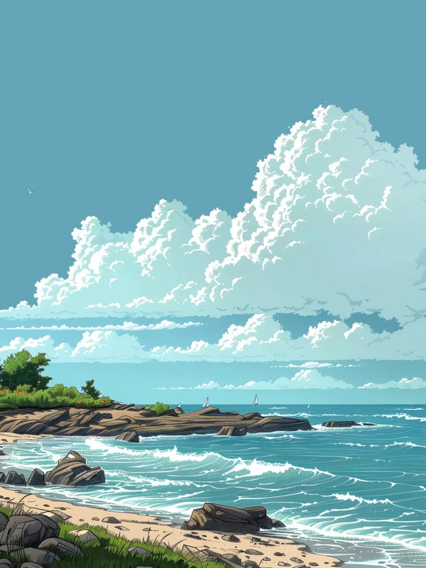Anime Coastal Beach 4K Desktop Wallpaper