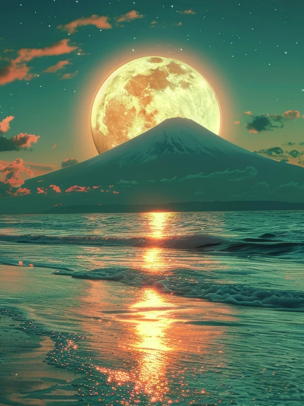 Japanese Mount Fuji Moonlight 8K Ultra HD Desktop Wallpaper