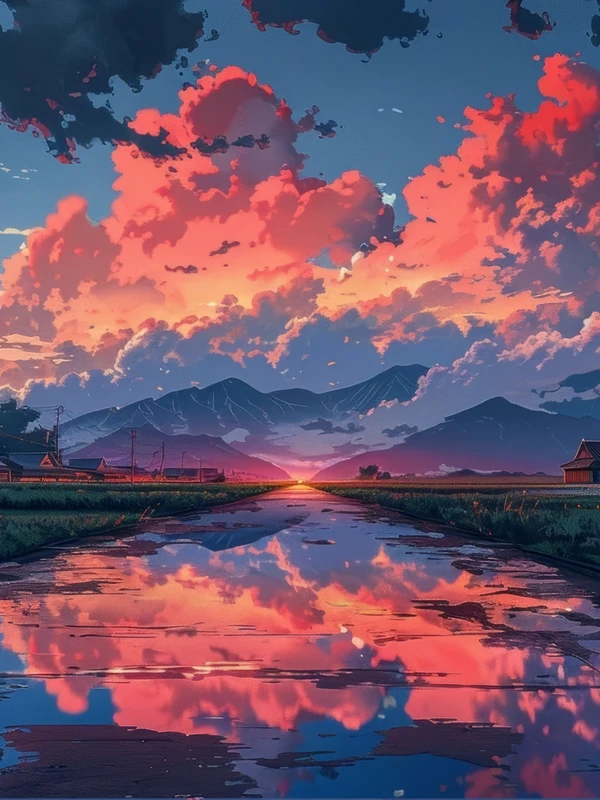 Japanese Anime Sunset Sky 8K Ultra HD Tablet Wallpaper