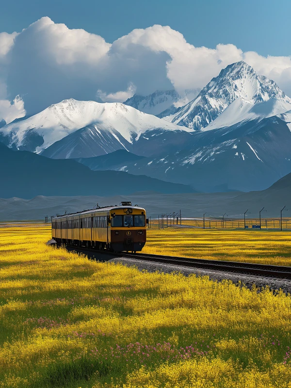 Realistic Mountain Train 4K Desktop Wallpaper