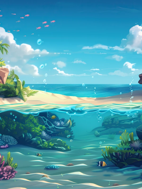 Cartoon Ocean Beach 4K Tablet Wallpaper