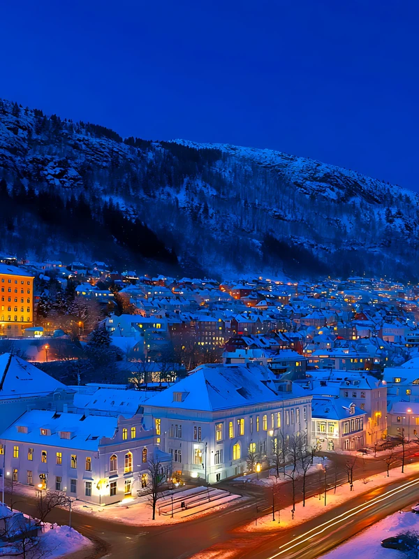 Austrian Alpine Town Night 4K Desktop Wallpaper