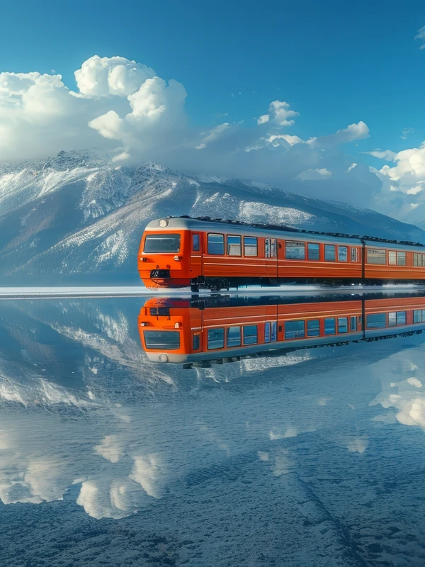 Minimalist Snow Mountain Train 8K Desktop Wallpaper