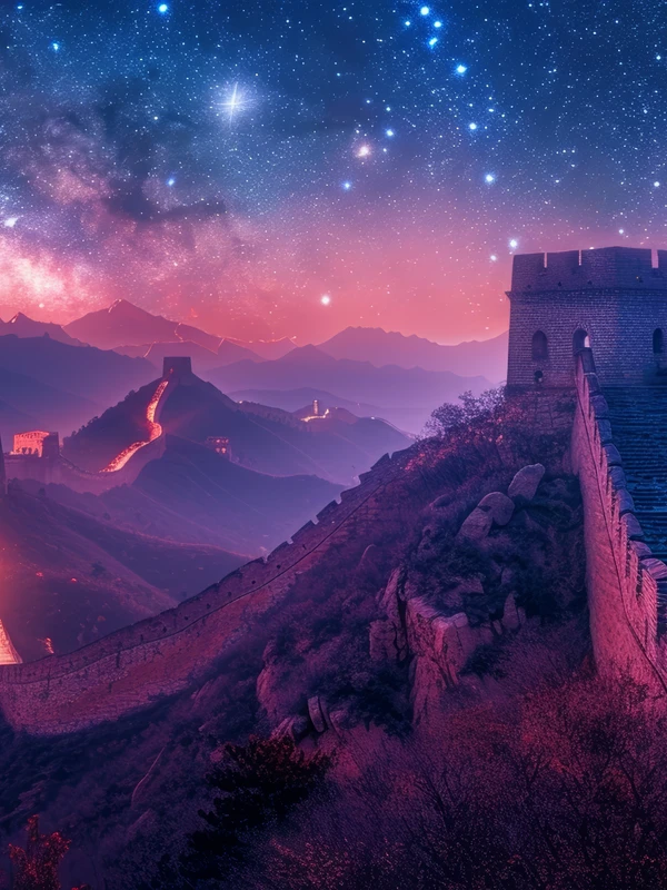 Chinese Night Sky Starry Great Wall 8K Ultra HD Desktop Wallpaper