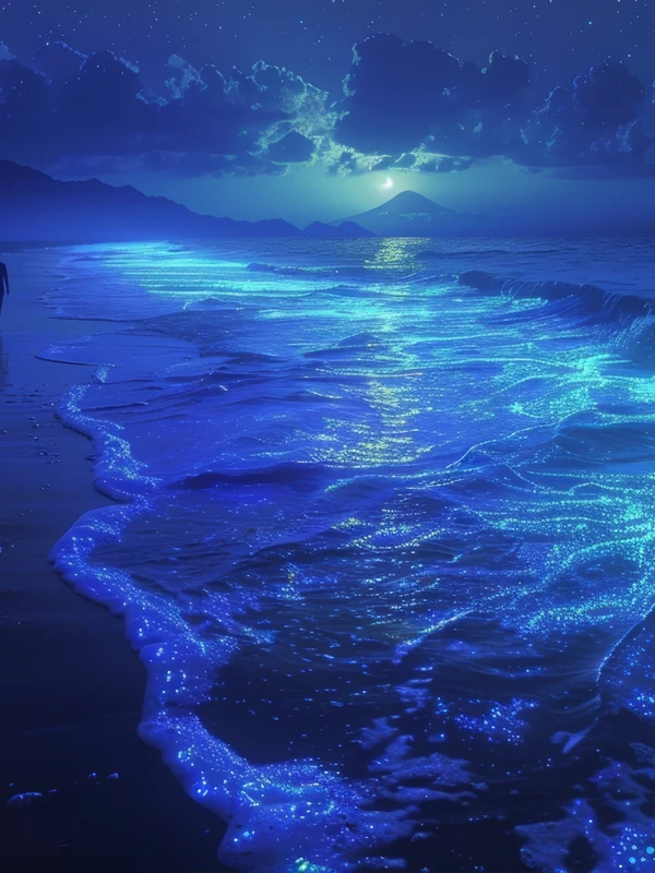 Japanese Bioluminescent Beach 8K Ultra HD Tablet Wallpaper