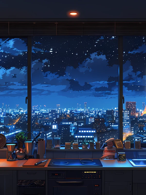 Anime City Night Sky 4K Desktop Wallpaper