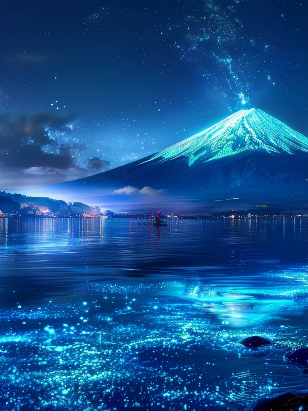 Japanese Mount Fuji Night Sky 8K Ultra HD Desktop Wallpaper