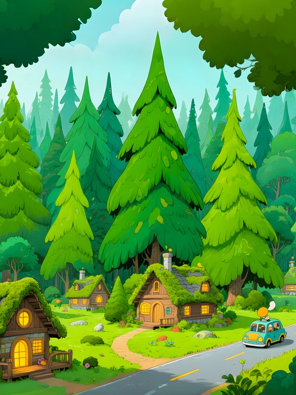 Cartoon Forest Village 4K 8K Ultra HD Wallpaper Collection - Pack with 3 wallpapers for $1
