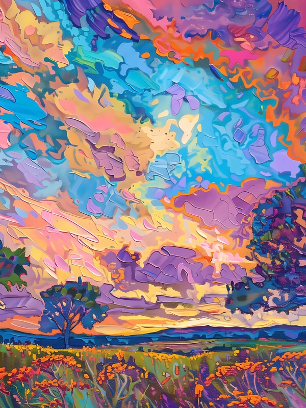 Abstract Colorful Clouds and Flower Field 4K Desktop Wallpaper