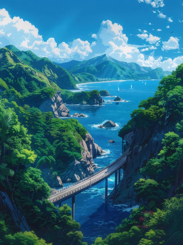 Japanese Coastal Bridge 8K Ultra HD Desktop Wallpaper