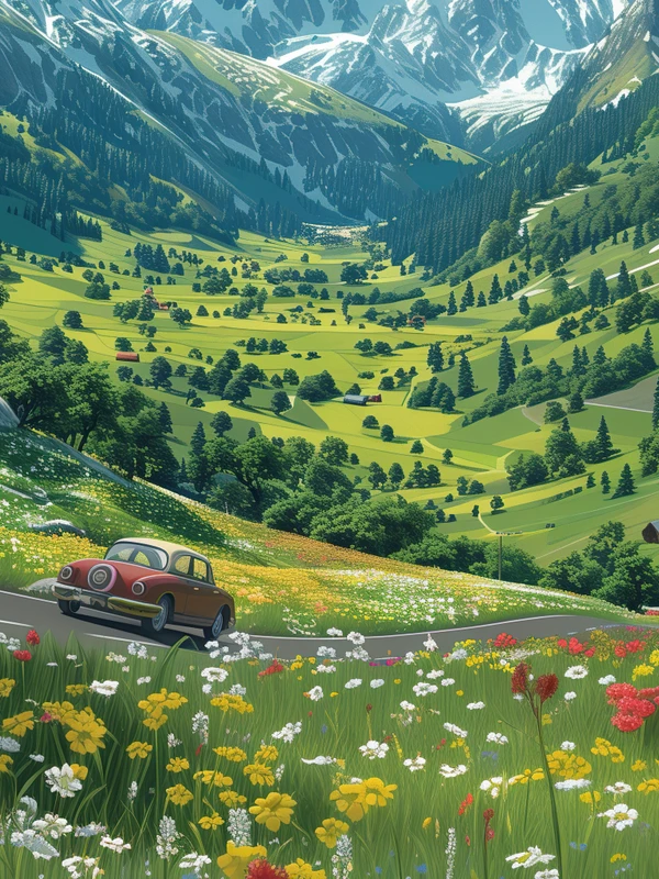 Anime Alpine Valley Flowers 4K Desktop Wallpaper