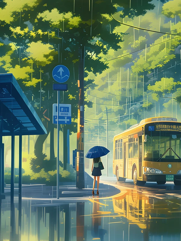 Japanese Anime Rainy Street Scene 8K Ultra HD Desktop Wallpaper