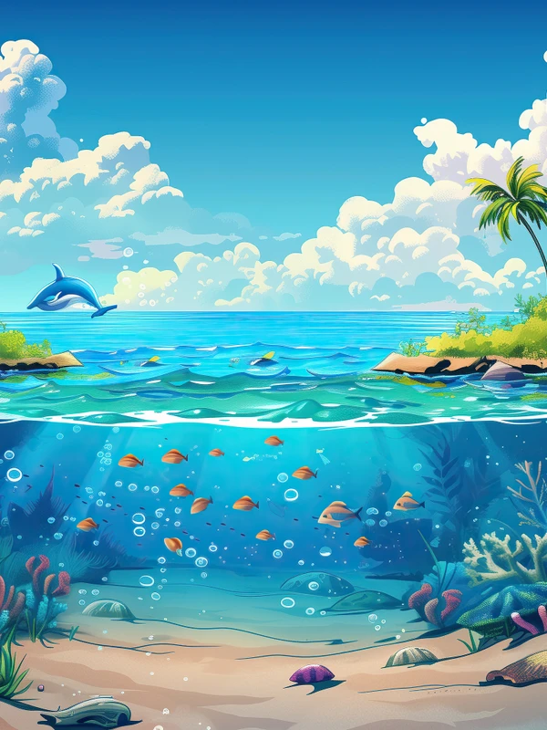 Tropical Ocean Dolphins and Reef 8K Ultra HD Wallpaper Collection - Pack with 4 wallpapers for $1