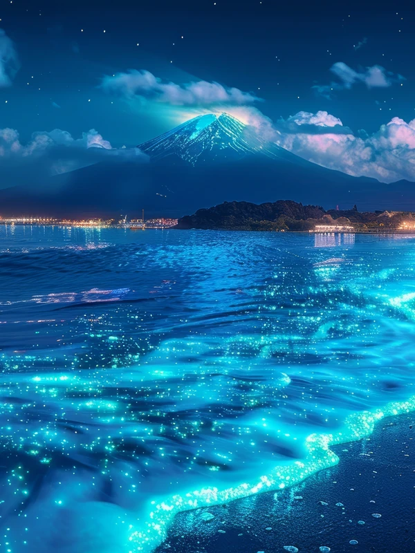 Japanese Nighttime Mount Fuji 8K Ultra HD Tablet Wallpaper