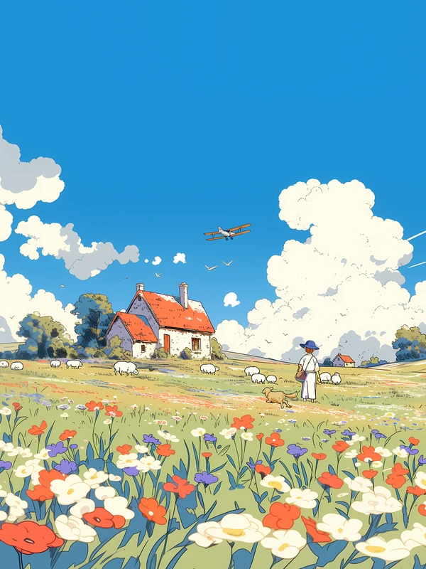 Studio Ghibli Style Flower Field 8K Ultra HD Desktop Wallpaper