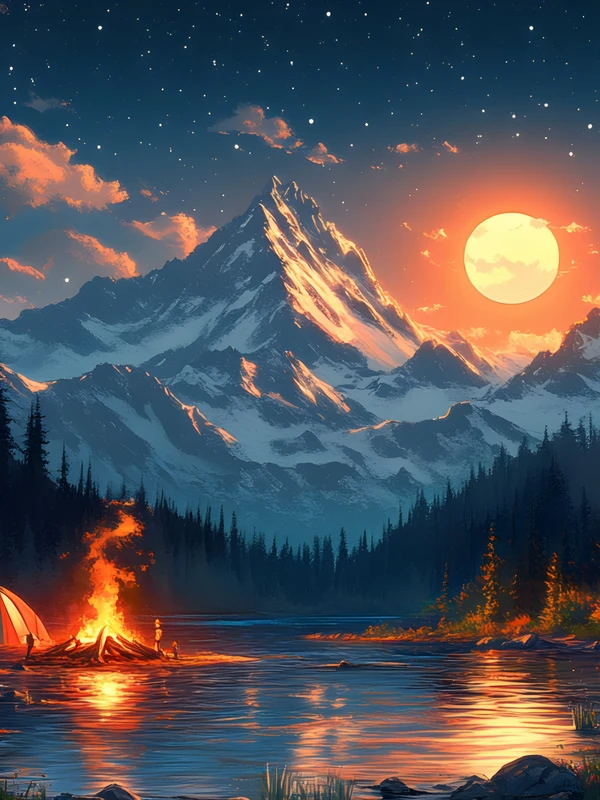 Oriental Art Mountain Lake 8K Ultra HD Desktop Wallpaper