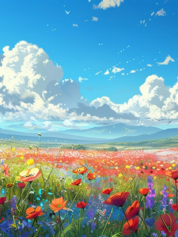 Miyazaki-Style Flower Fields 8K Ultra HD Wallpaper Pack - Pack with 14 wallpapers for $1
