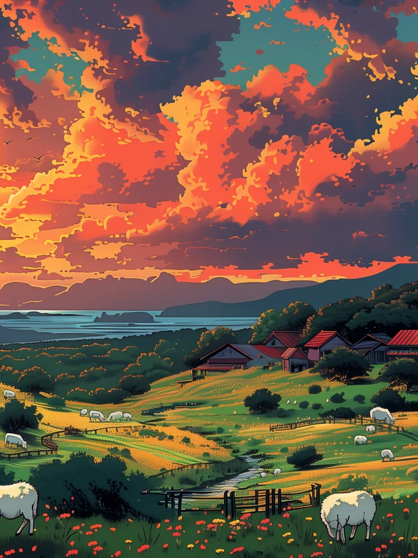 Anime Countryside Sunset 8K Ultra HD Tablet Wallpaper