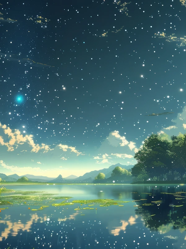Japanese Starry Night Lake 8K Ultra HD Desktop Wallpaper