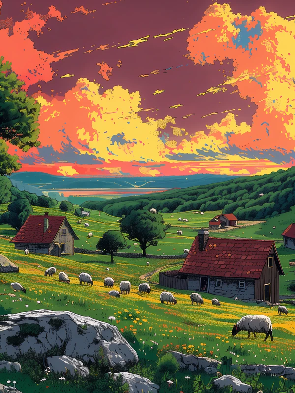 Ghibli-Style Pastoral Valley 4K Desktop Wallpaper