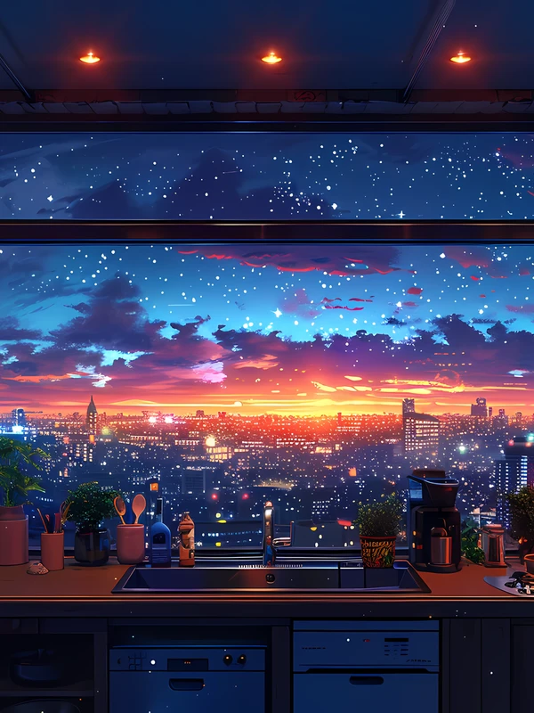 Anime Cityscape Sunset 4K Desktop Wallpaper