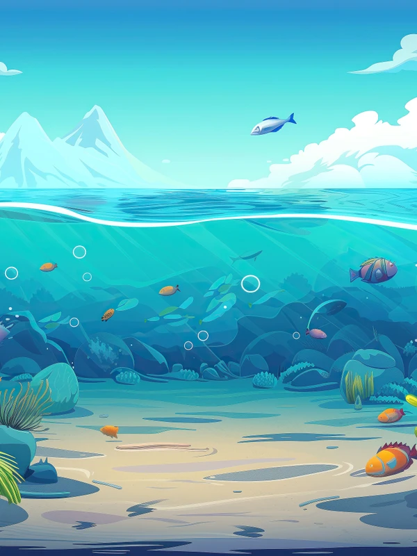 Cartoon Ocean Underwater Scene 4K Tablet Wallpaper